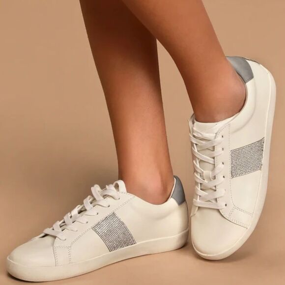 NIB Madden Girl Skyllar White and Silver Rhinestone Sneakers - Picture 1 of 7